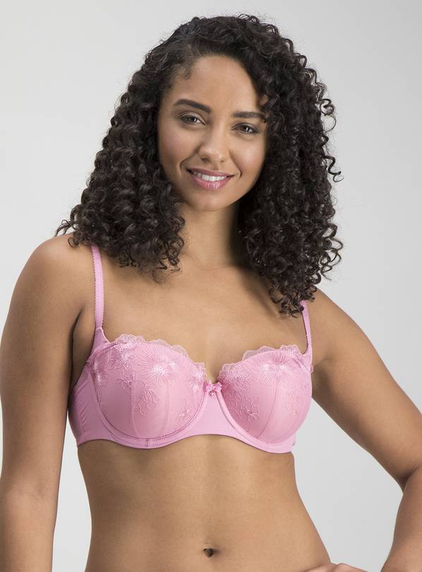 Bright Pink Embroidered Balcony Bra - 32A